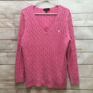 CHAPS CABLE‎ KNIT V-NECK COTTON SWEATER IN PINK